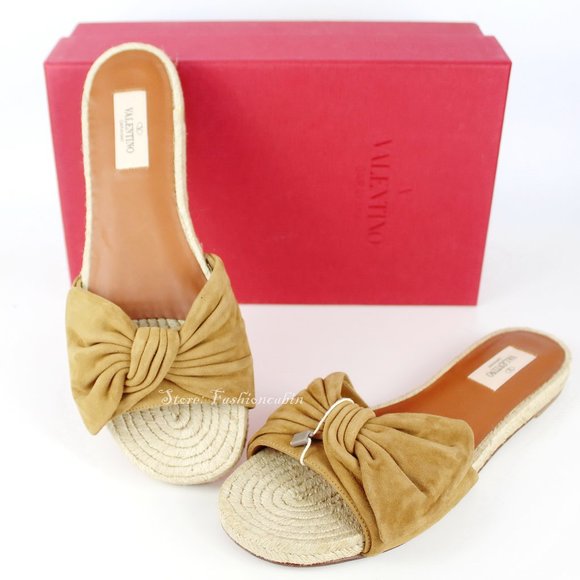 NEW VALENTINO GARAVANI Suede Bow Espadrille Slide Sandal - Picture 2 of 15